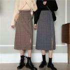 Plaid Slit-hem Midi A-line Skirt