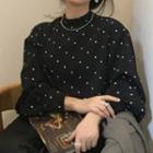 Dotted Balloon-sleeve Blouse White Dots - Black - One Size