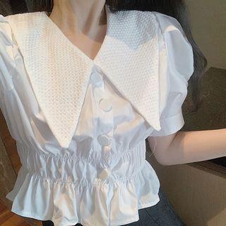 Collared Short-sleeve Slim-cut Blouse