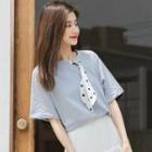 Elbow-sleeve Dotted Tie T-shirt