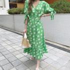 Ruffle-hem Floral Print Dress Green - One Size