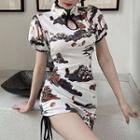 Puff-sleeve Print Sheath Dress