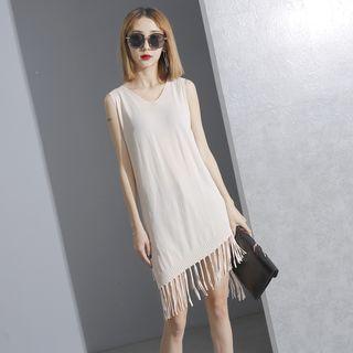 V-neck Fringed Tank Dress