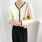 V-neck Two Tone Striped Button-up Cardigan