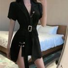 Short-sleeve Belt-waist Coat Dress