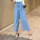High-waist Wide-leg Cropped Pants Blue - One Size