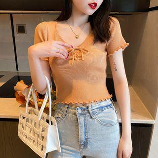 Ruffled-trim Drawstring Crop Top In 5 Colors