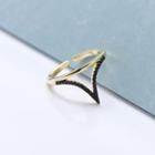 Rhinestone Triangle 925 Sterling Silver Open Ring Gold - One Size
