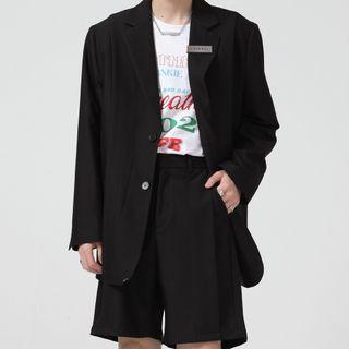 Plain Single-breasted Blazer / Shorts / Loose Fit Pants