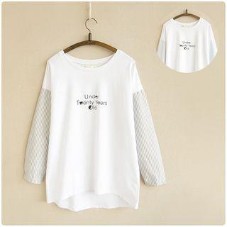 Lettering Striped Panel Pullover