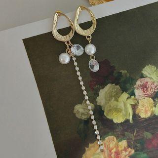 Non-matching Rhinestone Faux Pearl Dangle Earring 1 Pair - 925 Silver - One Size