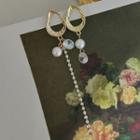 Non-matching Rhinestone Faux Pearl Dangle Earring 1 Pair - 925 Silver - One Size