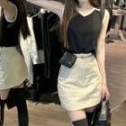 Collar Knit Tank Top / Mini A-line Skirt