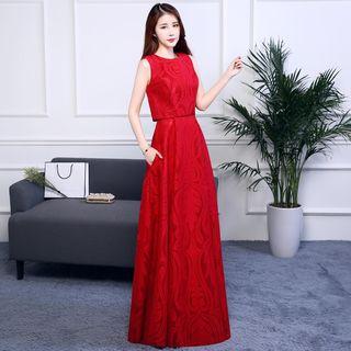 Set: Strapless A-line Evening Gown + Crew-neck Tank Top
