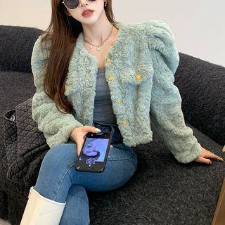 Puff-sleeve Cropped Furry Jacket