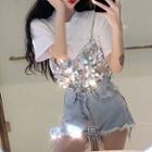 Mock Two-piece Short-sleeve Sequined T-shirt