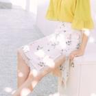 Lace Trim Floral Midi Skirt