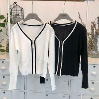 Contrast Trim Zipped Cardigan