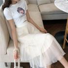 Midi Tiered A-line Skirt White - One Size