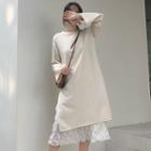 Long-sleeve Slit-side Midi Dress