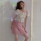 Short-sleeve Floral Top / A-line Mini Skirt