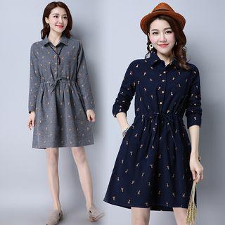 Printed Tie Waist Shirt Dress