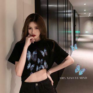 Printed Butterfly Top Black - One Size