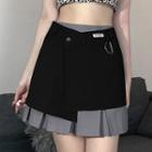 High-waist Two-tone Mini Pleated Skirt