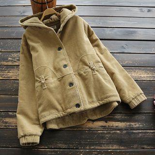 Corduroy Single-breasted Hooded Padded Jacket