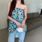 Strapless Floral Print High-low Top Purple & Pink Floral - Blue - One Size
