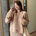 Set: Plain Sweater + Midi Knit Skirt Sweater - Blue - One Size / Skirt - Blue - One Size