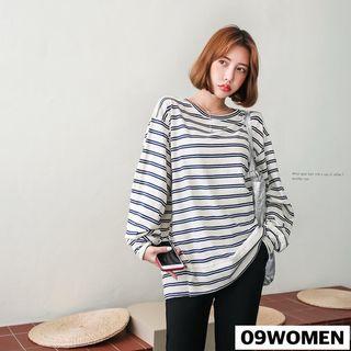 Plus Size Extra Long-sleeve Stripe Pullover