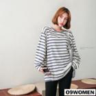 Plus Size Extra Long-sleeve Stripe Pullover