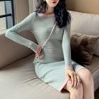 Long-sleeve Jacquard Midi Knit Dress As Shown In Figure - One Size