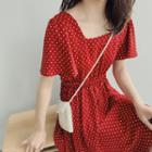 Dotted Open Back Short-sleeve Mini A-line Dress