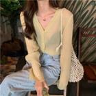Plain V-neck Button Light Jacket
