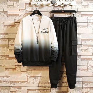 Set: Lettering Gradient Sweatshirt + Cargo Sweatpants