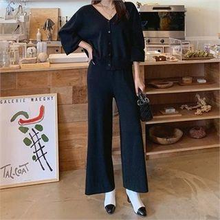 Knit Cardigan & Wide Pants Set