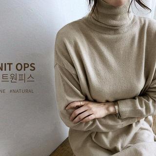 High-neck Wool Blend Maxi Sweater Dress