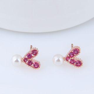 Rhinestone Heart Faux Pearl Earring Gold - One Size
