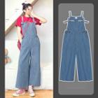 Wide Leg Denim Dungaree Light Blue - One Size
