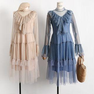 Sheer-panel Ruffled A-line Dress With Slipdress