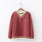 V-neck Striped Pullover Rust Red - One Size