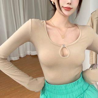 Long-sleeve Cutout Slim-fit Top