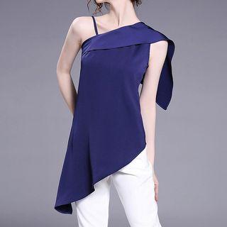 Sleeveless One-shoulder Ruffled Top
