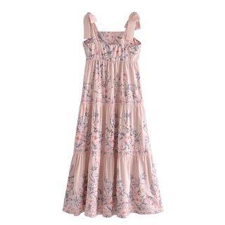 Wide Strap Floral Maxi A-line Dress