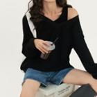 Cold Shoulder V-neck Sweatshirt