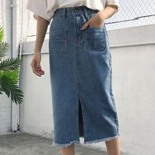 Fray Slit Denim Skirt