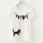 Cat Printed Short-sleeve T-shirt White - One Size
