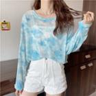 Long-sleeve Round Neck Tie-dyed T-shirt